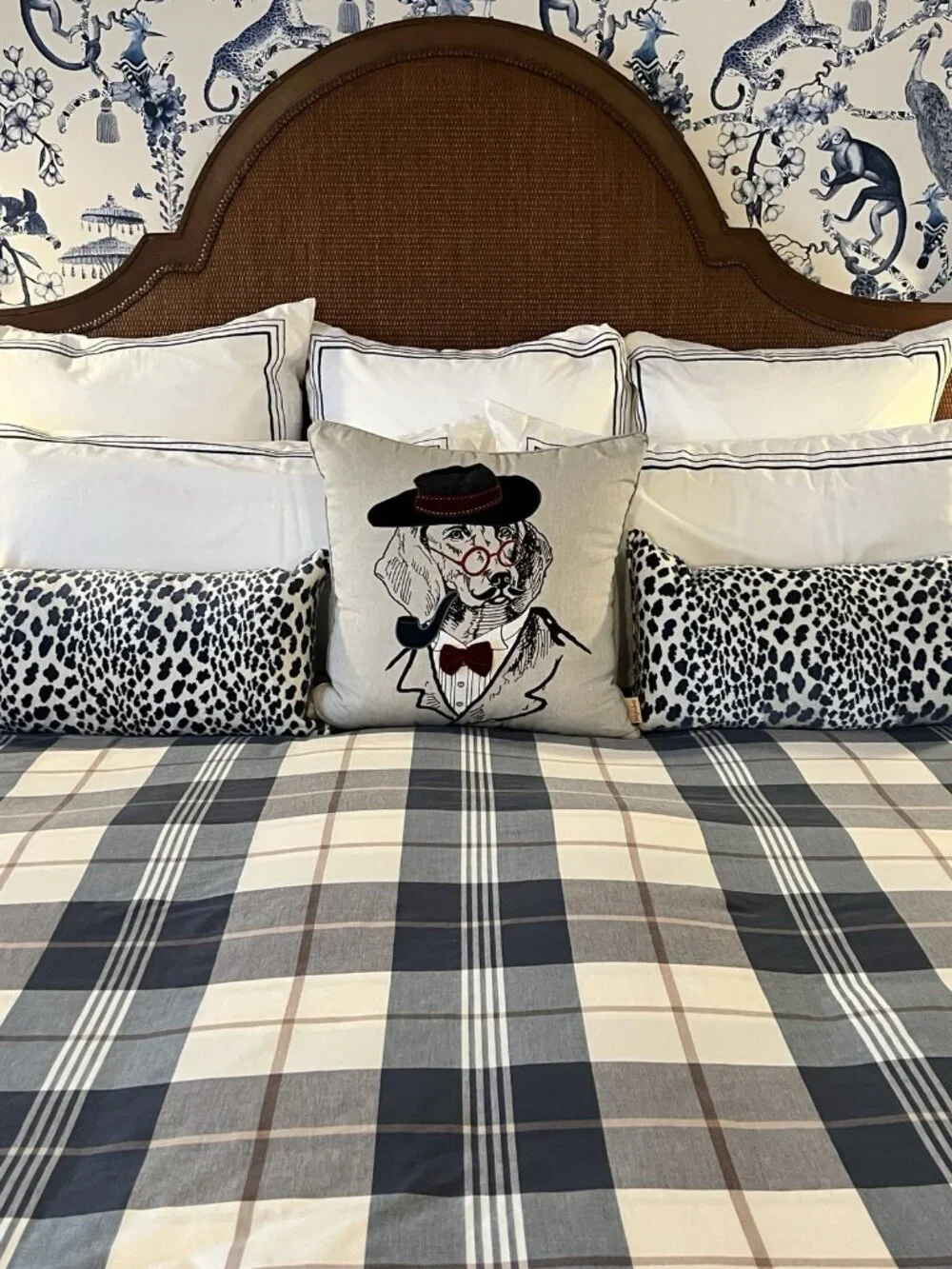 Plaid Duvet Cover Full/Queen BLUE Tan Cream 83